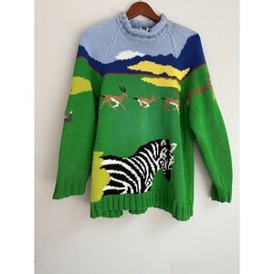 Vintage Intarsia Mabel's Whimsical Safari Landscape Knit Sweater Women's L/XL